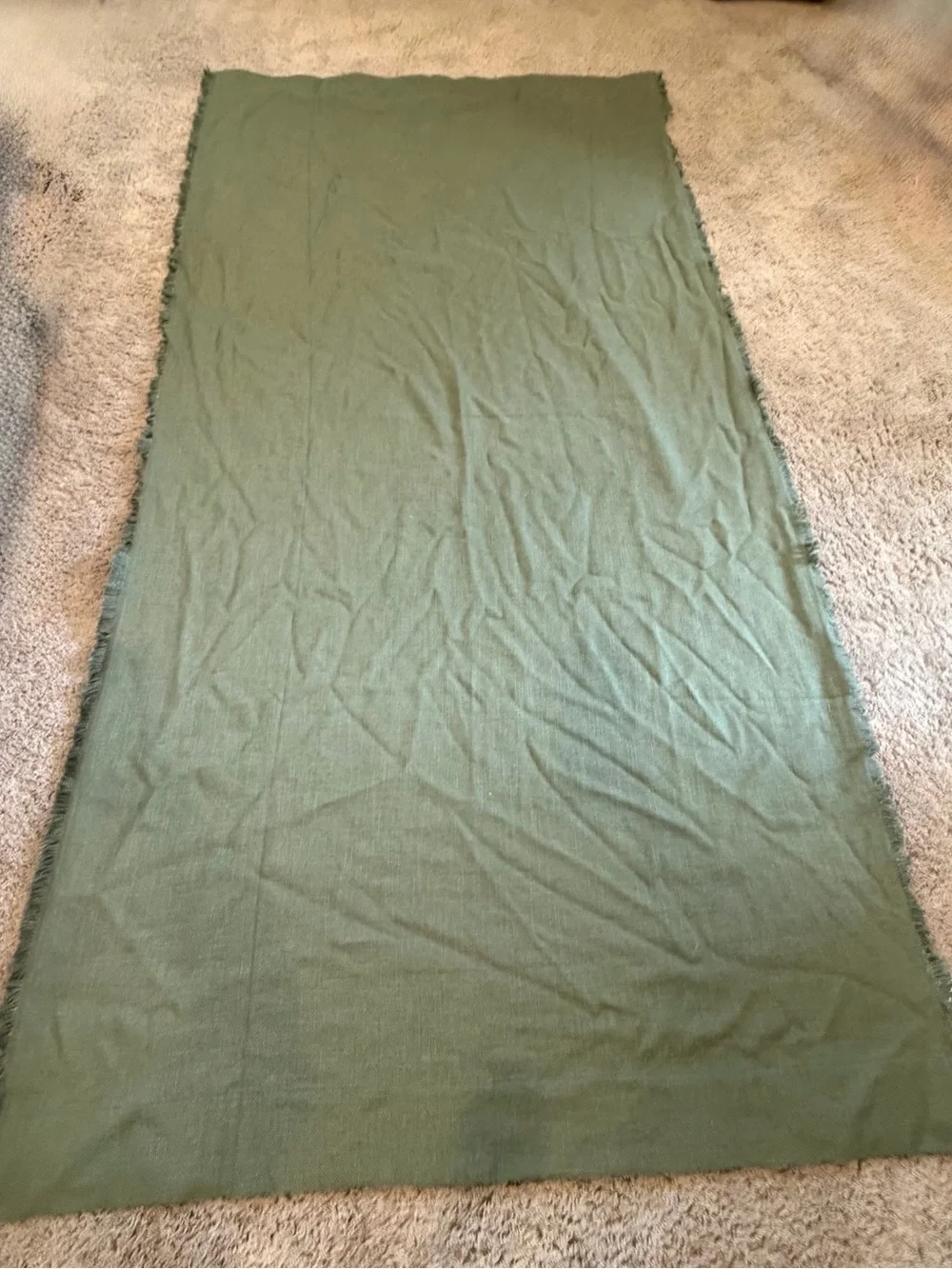 New Anthropologie luxe linen blend blackout curtains Holly green fringe 96 x 50